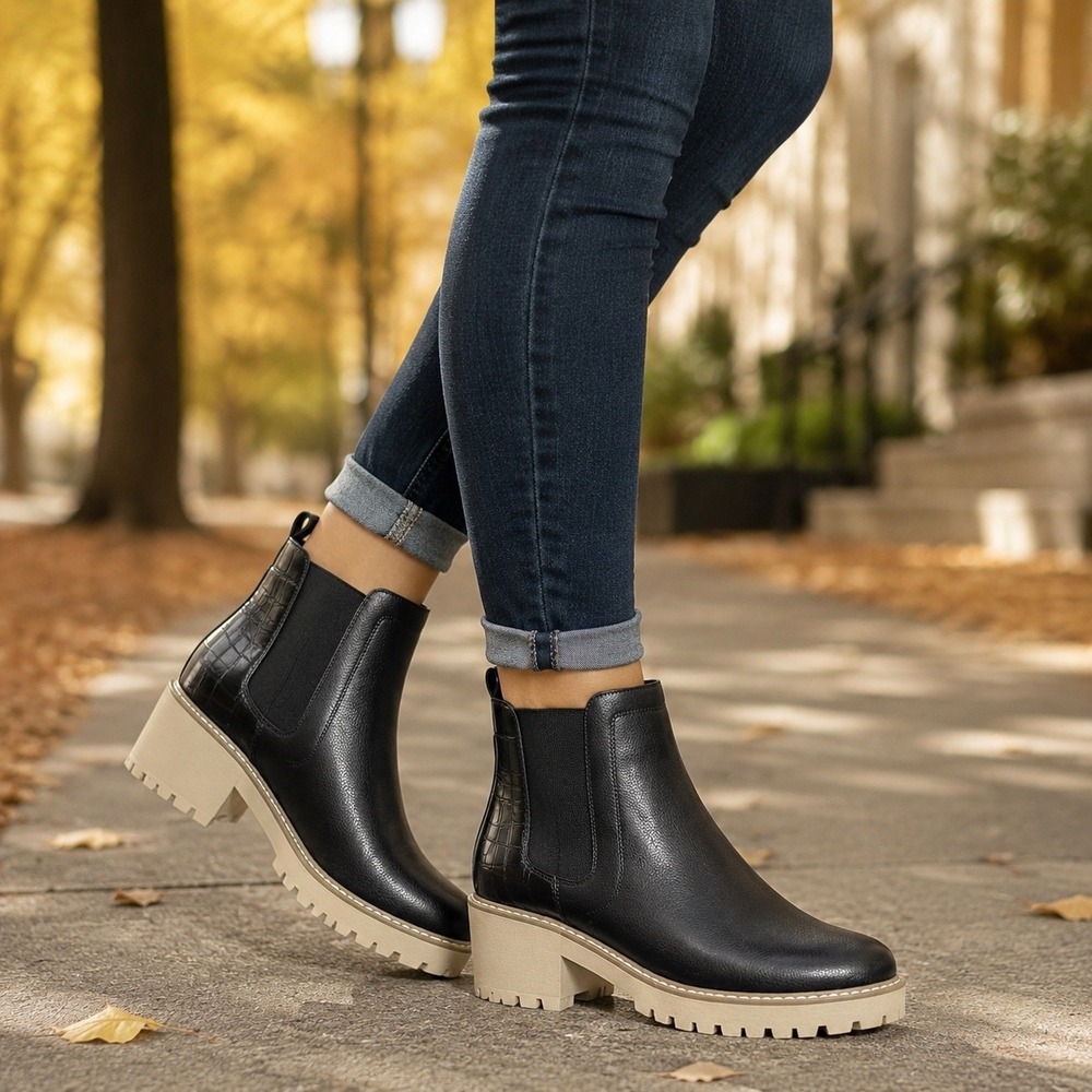 DV Dolce Vita Rancher Black Chelsea Lug Sole Ankle Boots Womens 8 NEW